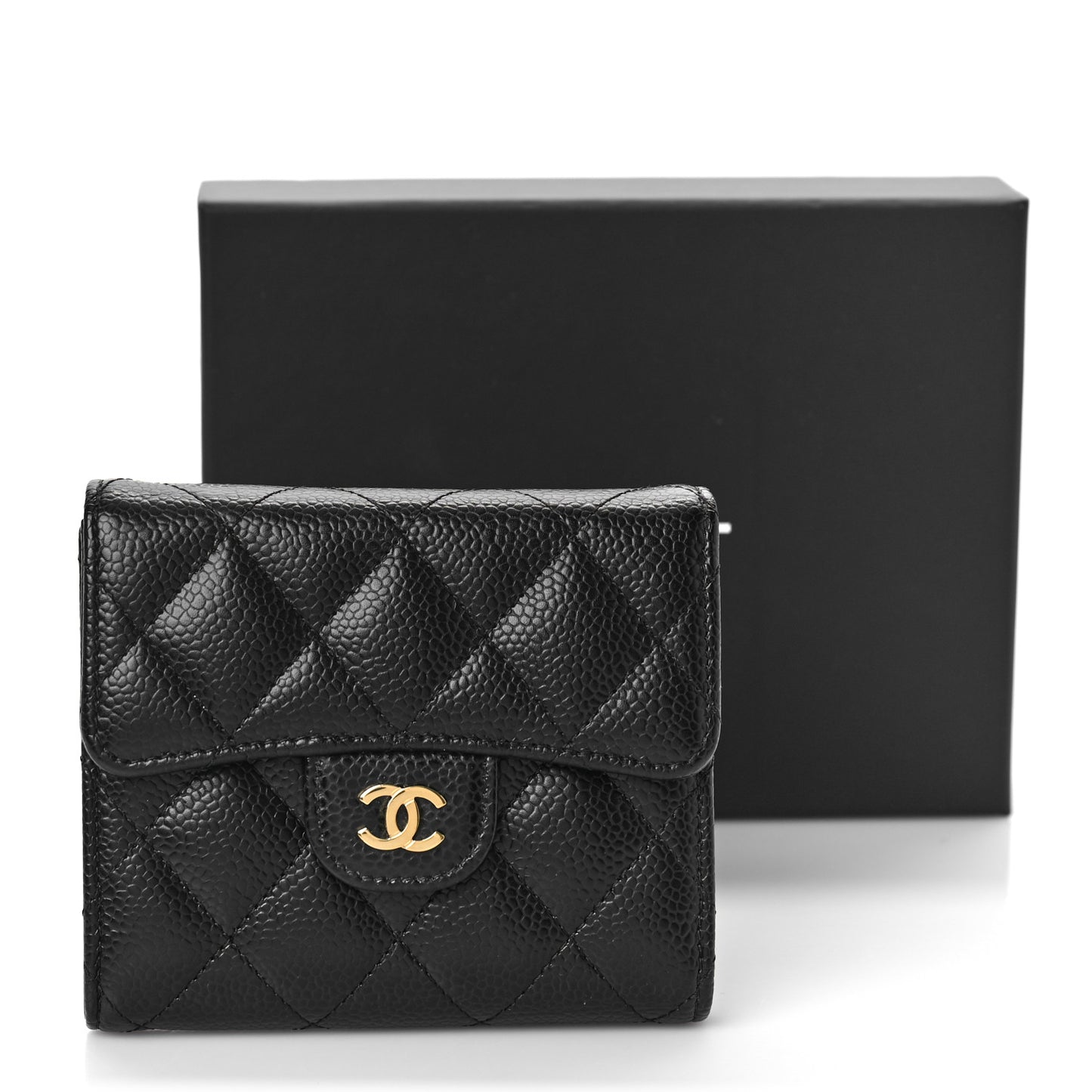 Caviar Quilted Compact Flap Wallet Black