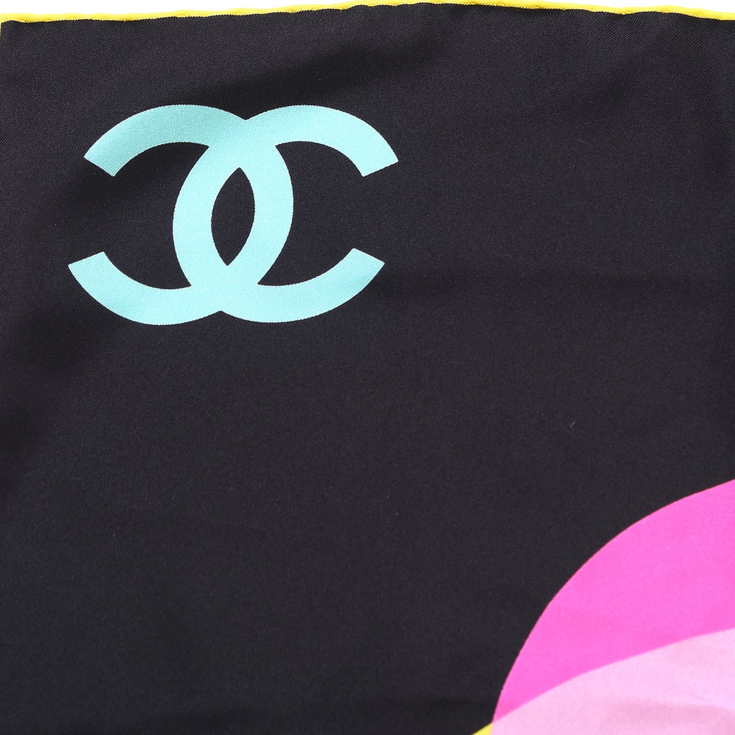 Chanel Silk CC Square Scarf Black Pink Yellow 5 of 6