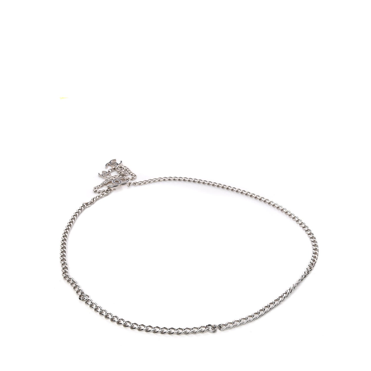 Enamel CC Chain Logo Belt Silver Black