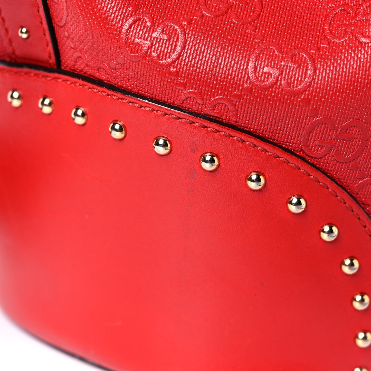 Bright Diamante GG Monogram Studded Medium Bucket Bag Red