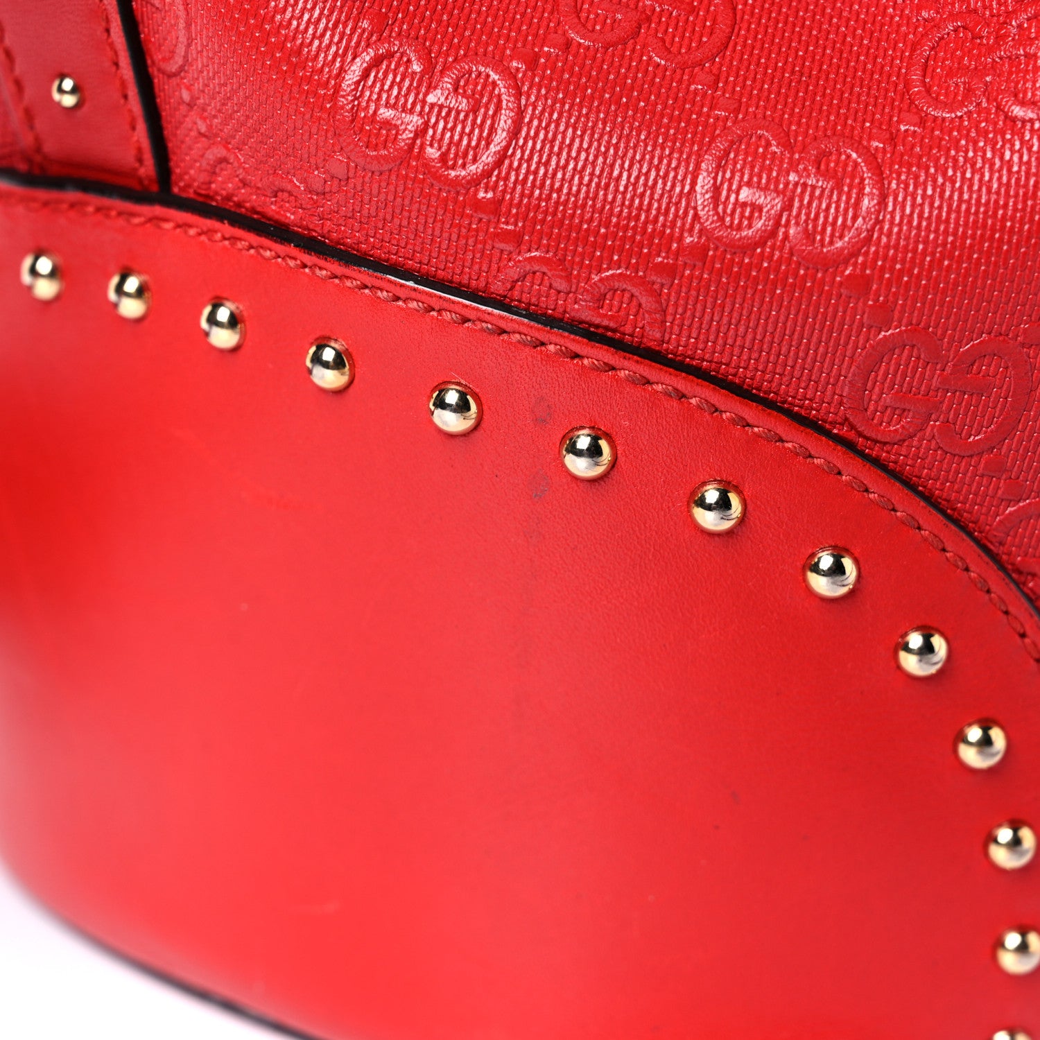 Gucci Bright Diamante GG Monogram Studded Medium Bucket Bag Red 27 of 33