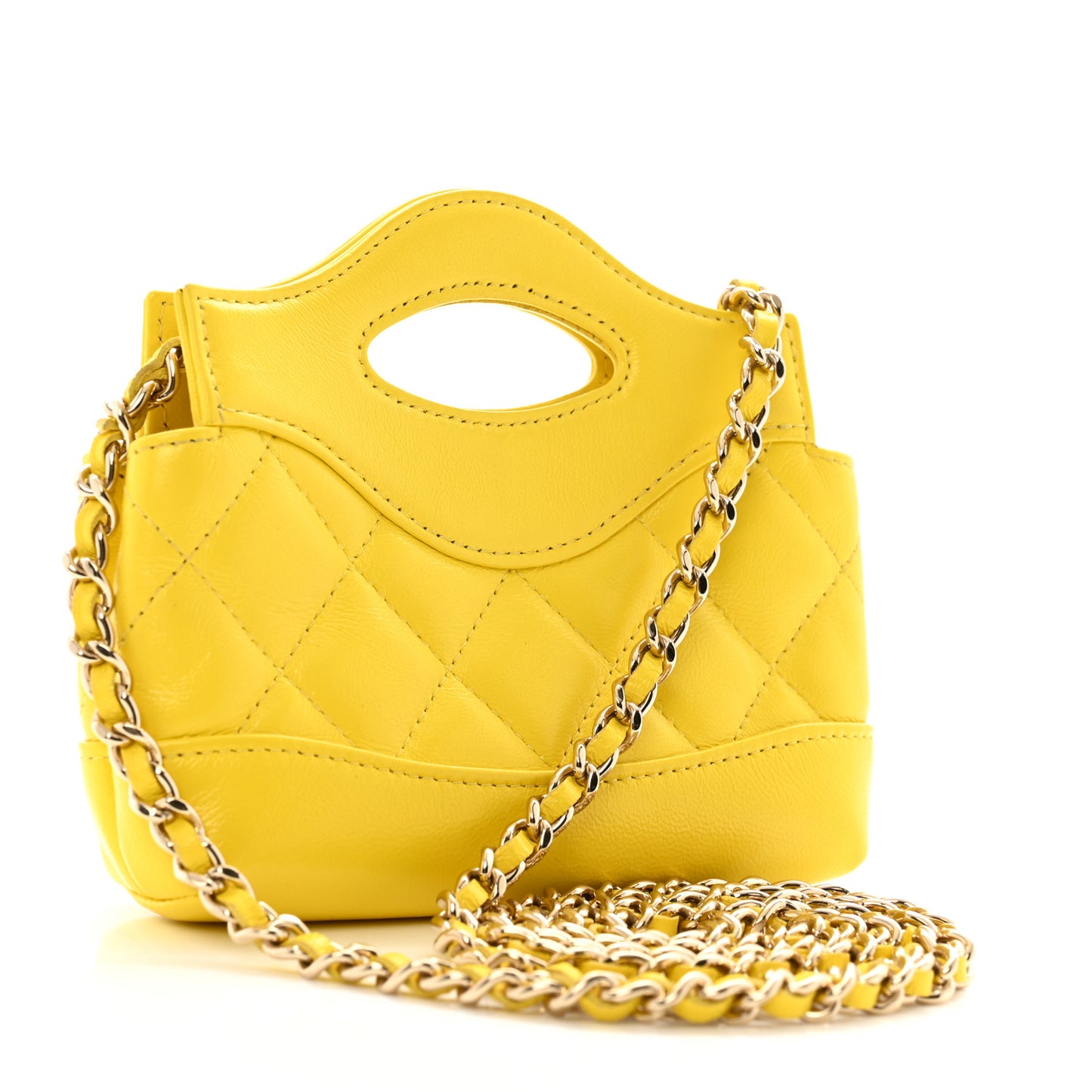 Shiny Lambskin Quilted Micro 31 Clutch With Chain Yellow