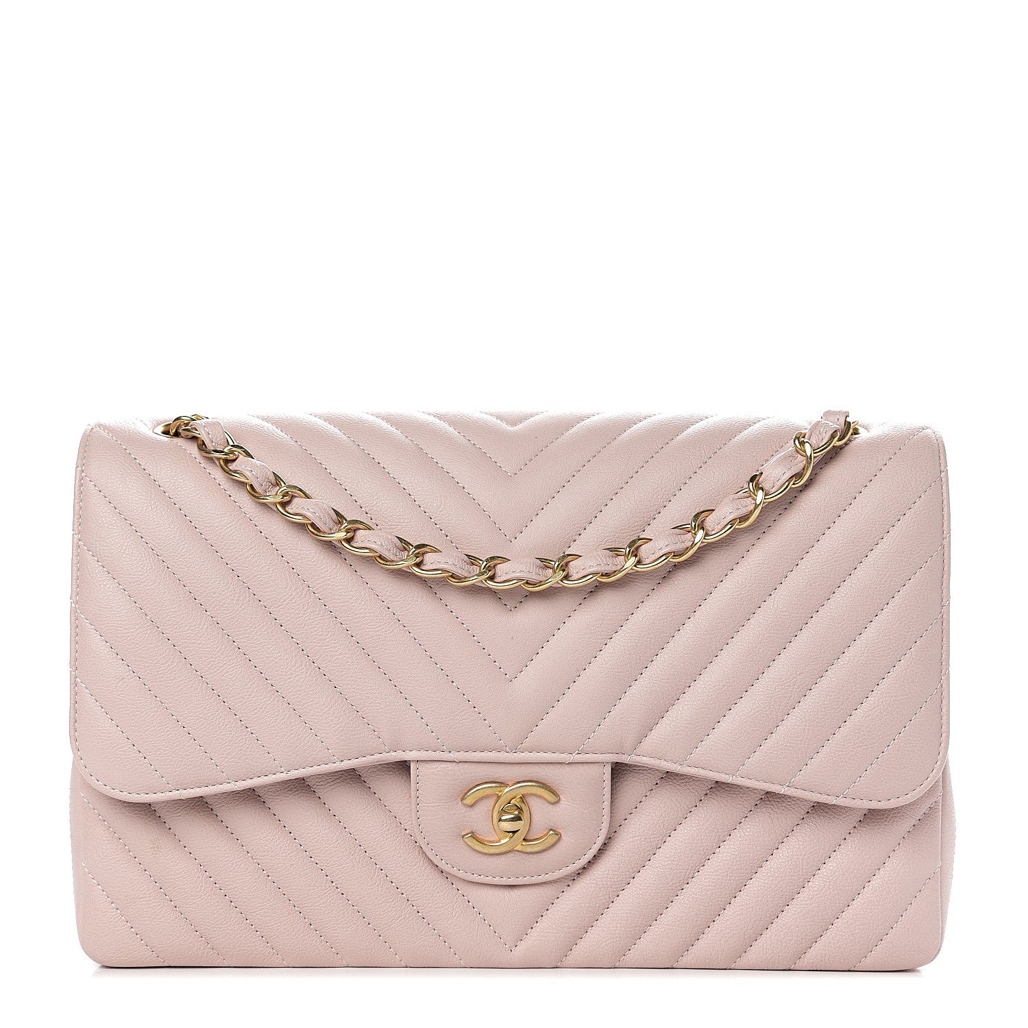 Chanel Calfskin Chevron Quilted Jumbo Double Flap Light Pink 1 of 11