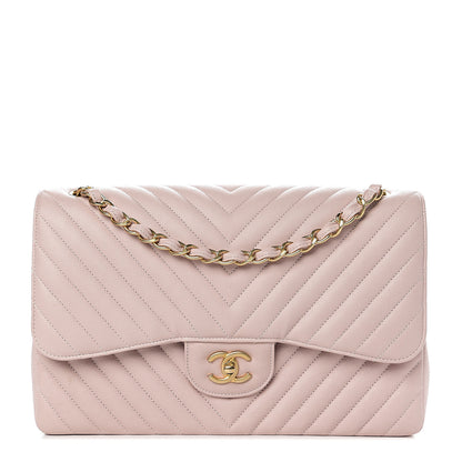 Chanel Calfskin Chevron Quilted Jumbo Double Flap Light Pink 1 of 11