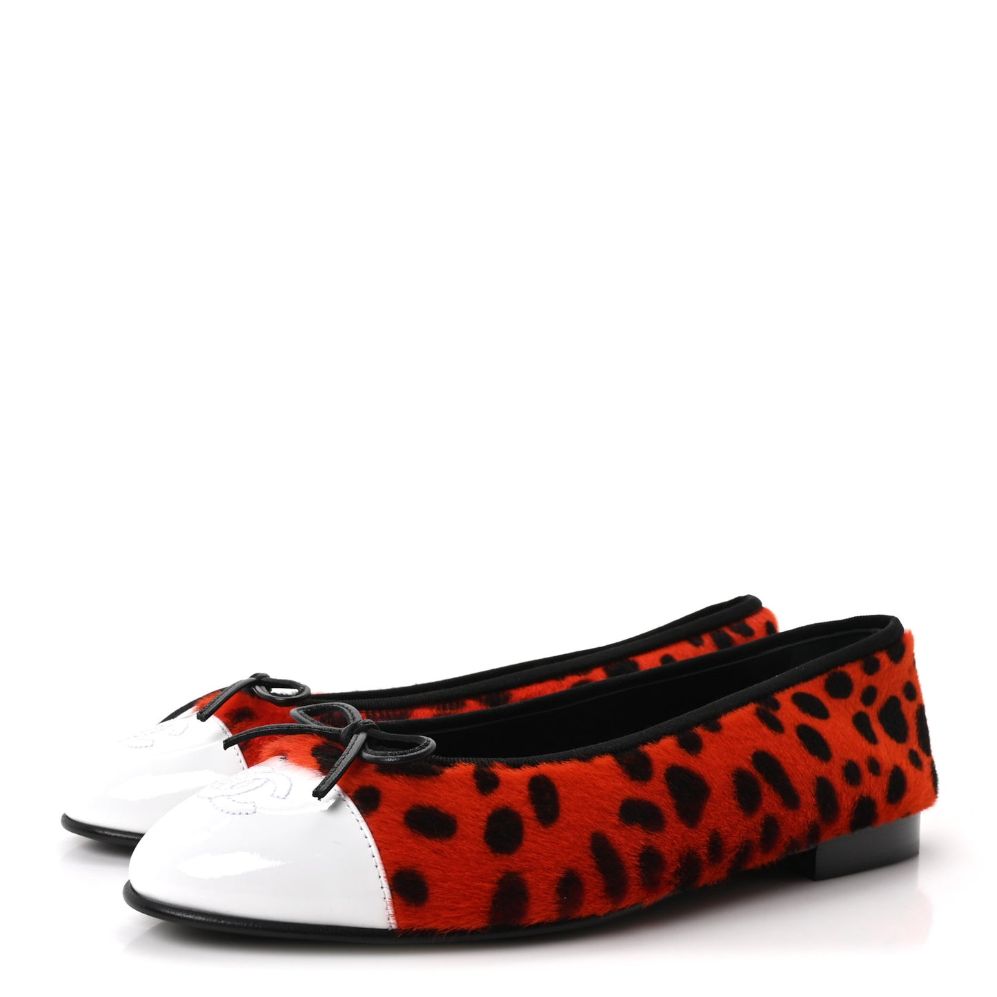Pony Hair Patent Calfskin Cap Toe CC Ballerina Flats 39 Orange Black White