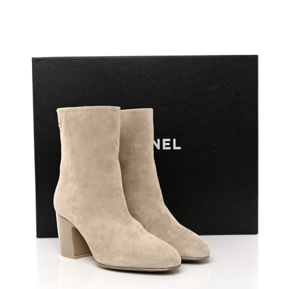 Chanel Suede Calfskin CC Short Boots 37.5 Beige 12 of 12