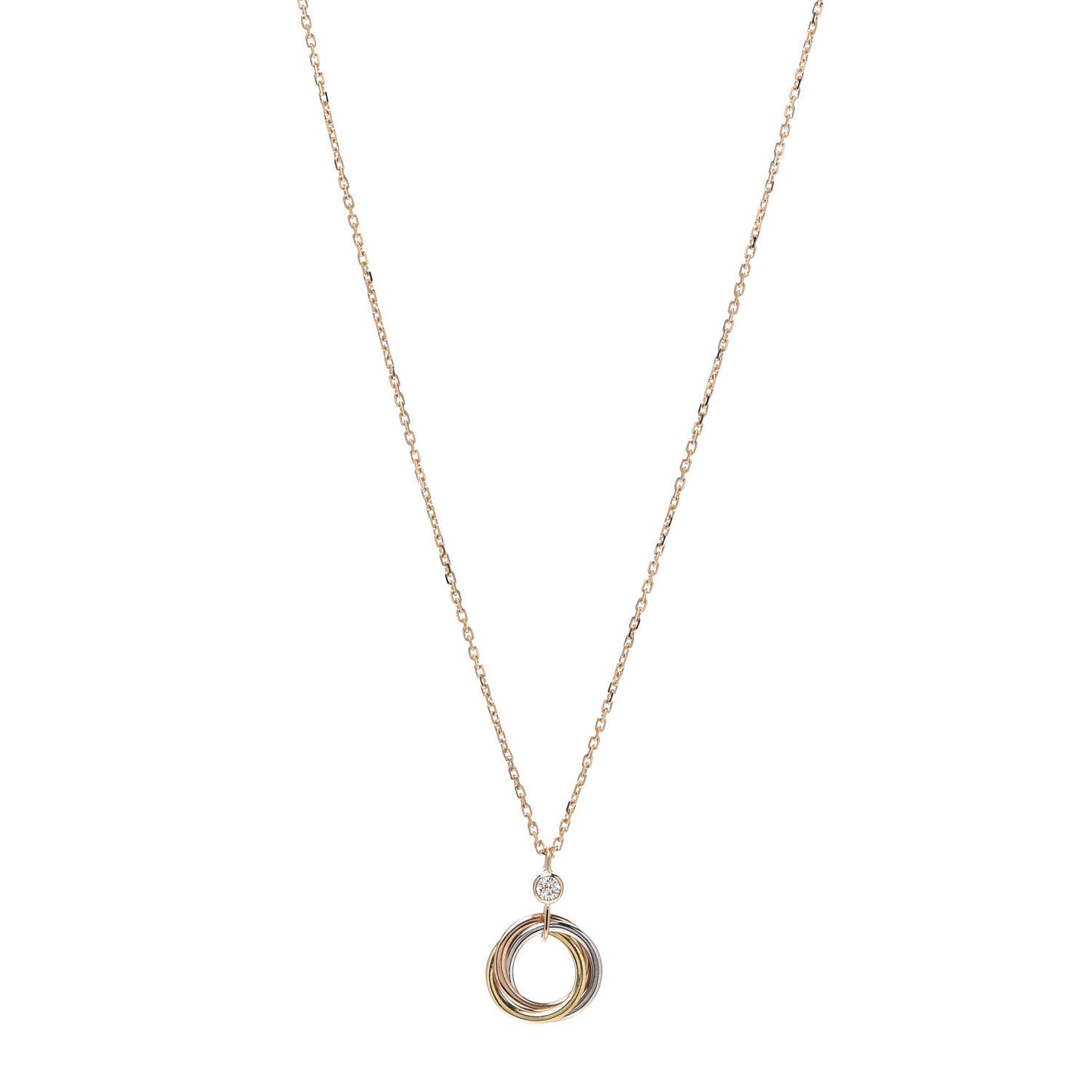 18K Pink Yellow White Gold Diamond Trinity Pendant Necklace