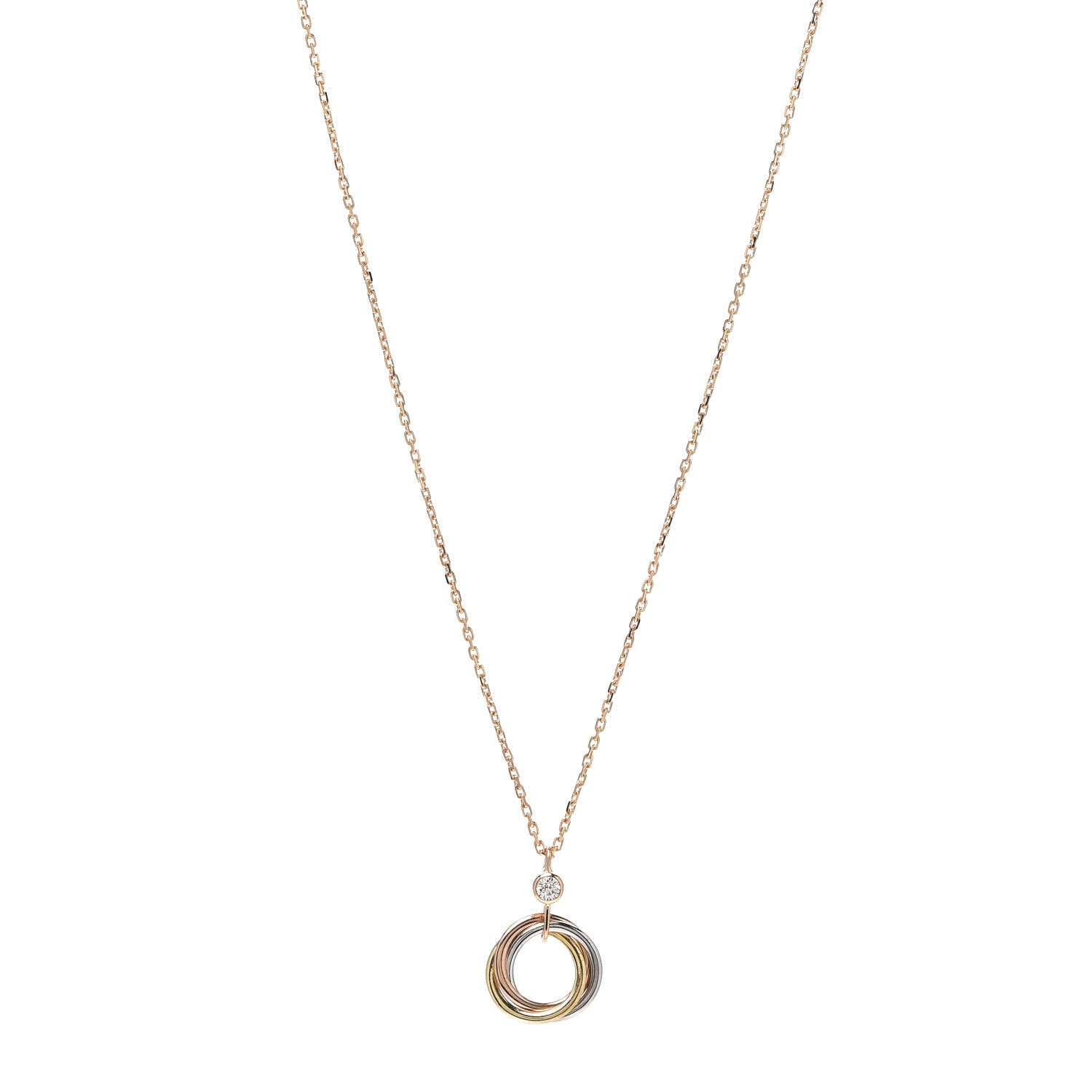 Cartier 18K Pink Yellow White Gold Diamond Trinity Pendant Necklace 1 of 6