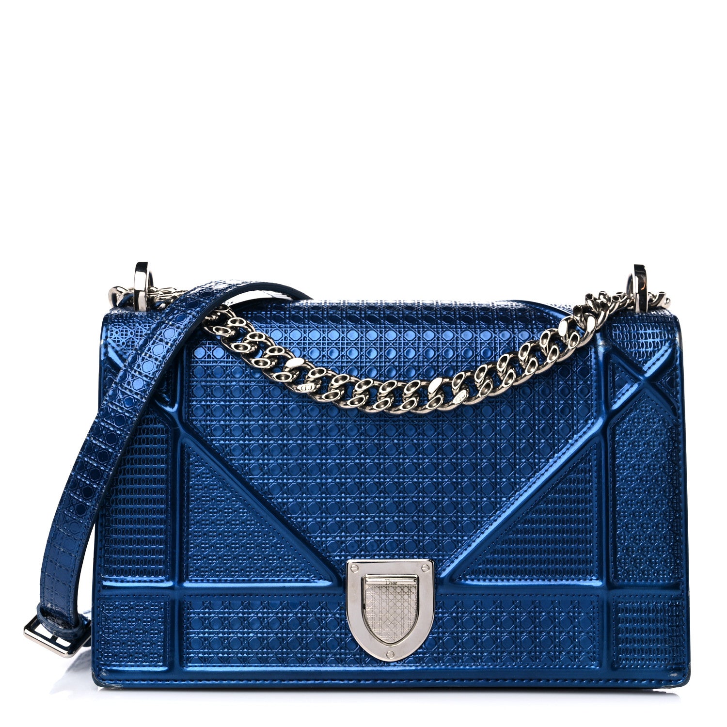 Christian Dior Metallic Patent Micro-Cannage Medium Diorama Flap Bag Blue 1 of 22