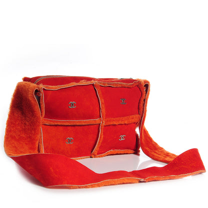 Chanel Suede Shearling Fur Shoulder Bag Orange 3 of 8
