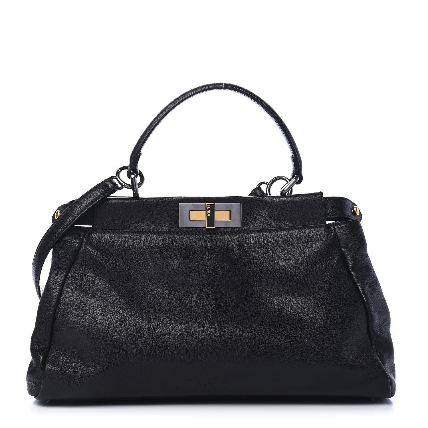 Fendi Goatskin Medium Peekaboo Iconic Satchel Black 1 of 9