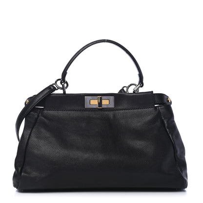 Fendi Goatskin Medium Peekaboo Iconic Satchel Black 1 of 9