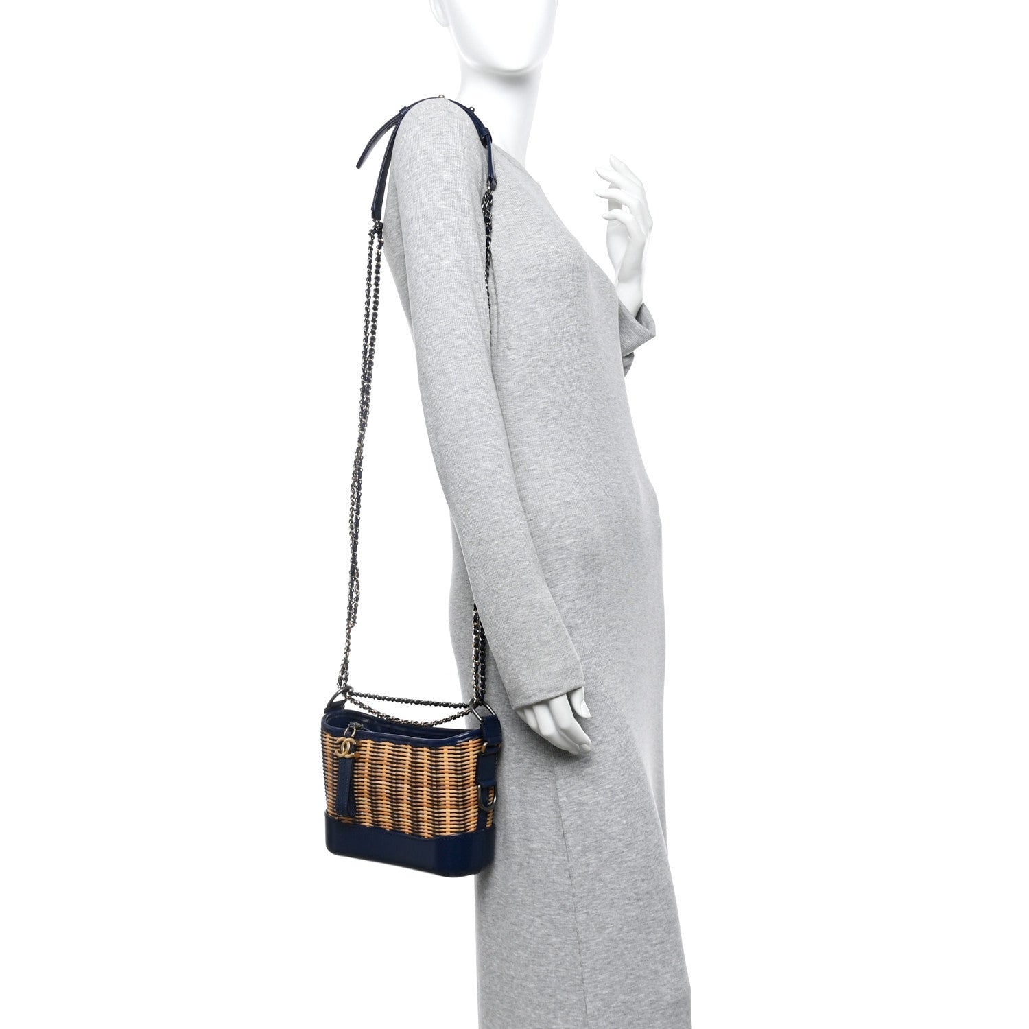 Chanel Rattan Calfskin Small Gabrielle Hobo Beige Navy 2 of 10