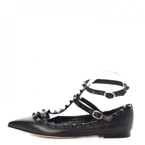 Nappa Rockstud Cage Ballerina Flats 37 Black
