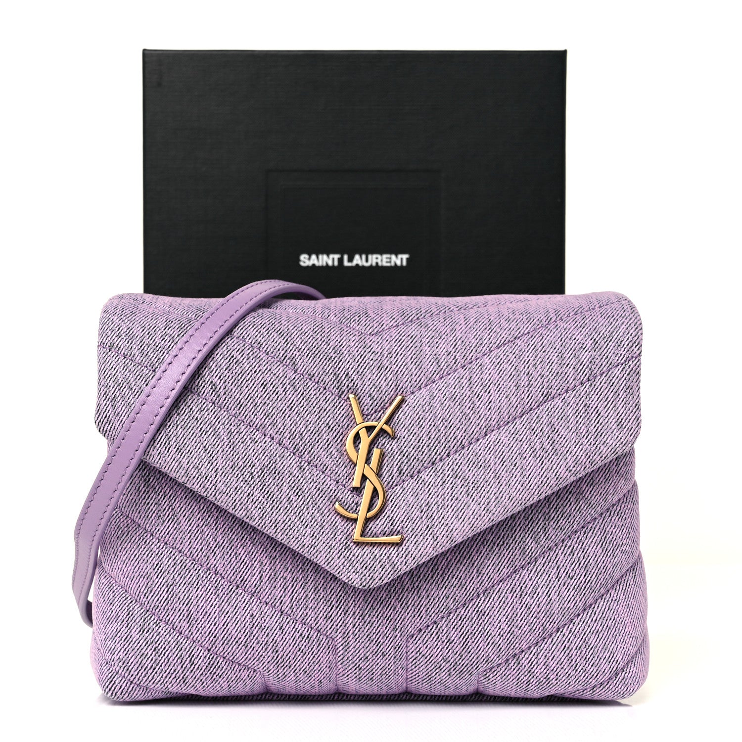 Saint Laurent Denim Y Quilted Monogram Toy Loulou Crossbody Bag Bleached Lilac 7 of 9