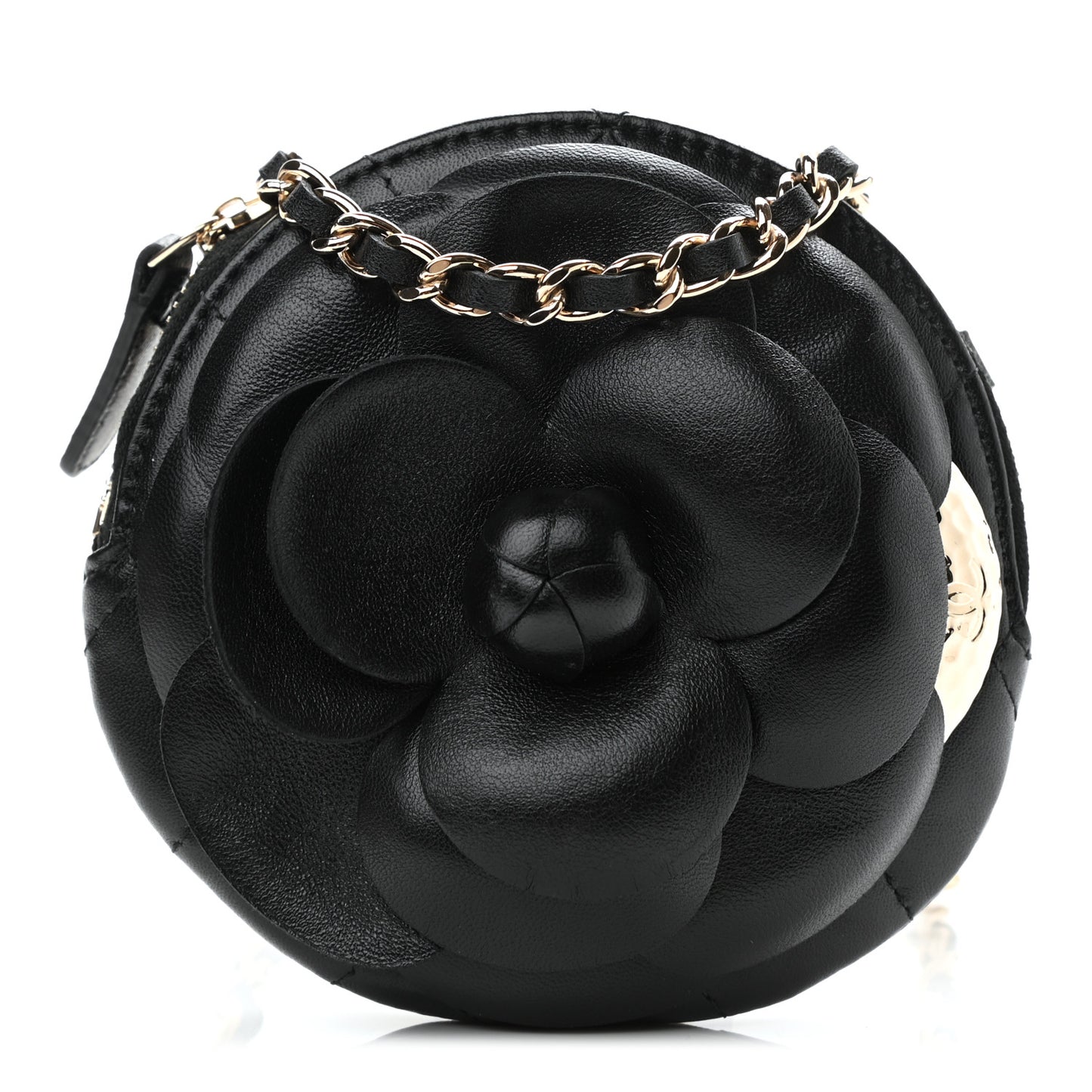 Lambskin Mini Camellia Bouquet Clutch With Chain Black