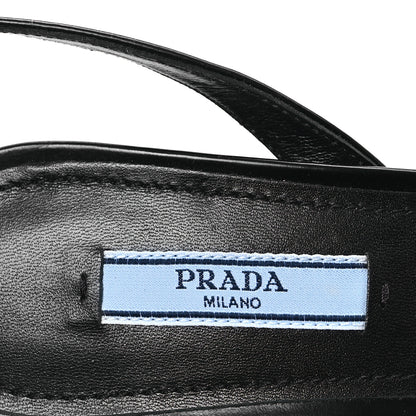 Prada Spazzolato Metal Triangle Logo Ankle Strap 100mm Sandals 37 Black 7 of 8