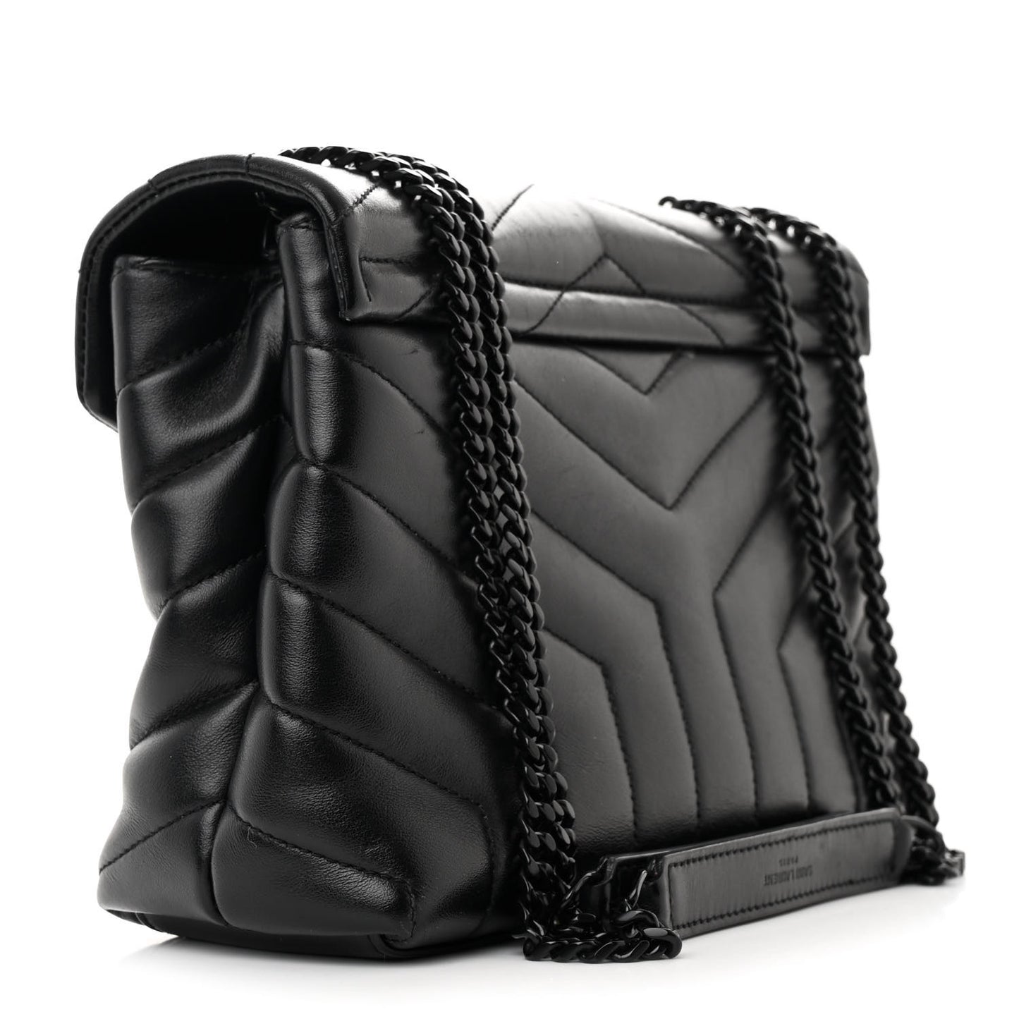 Calfskin Y Quilted Monogram Monochrome Small Loulou Chain Satchel Black