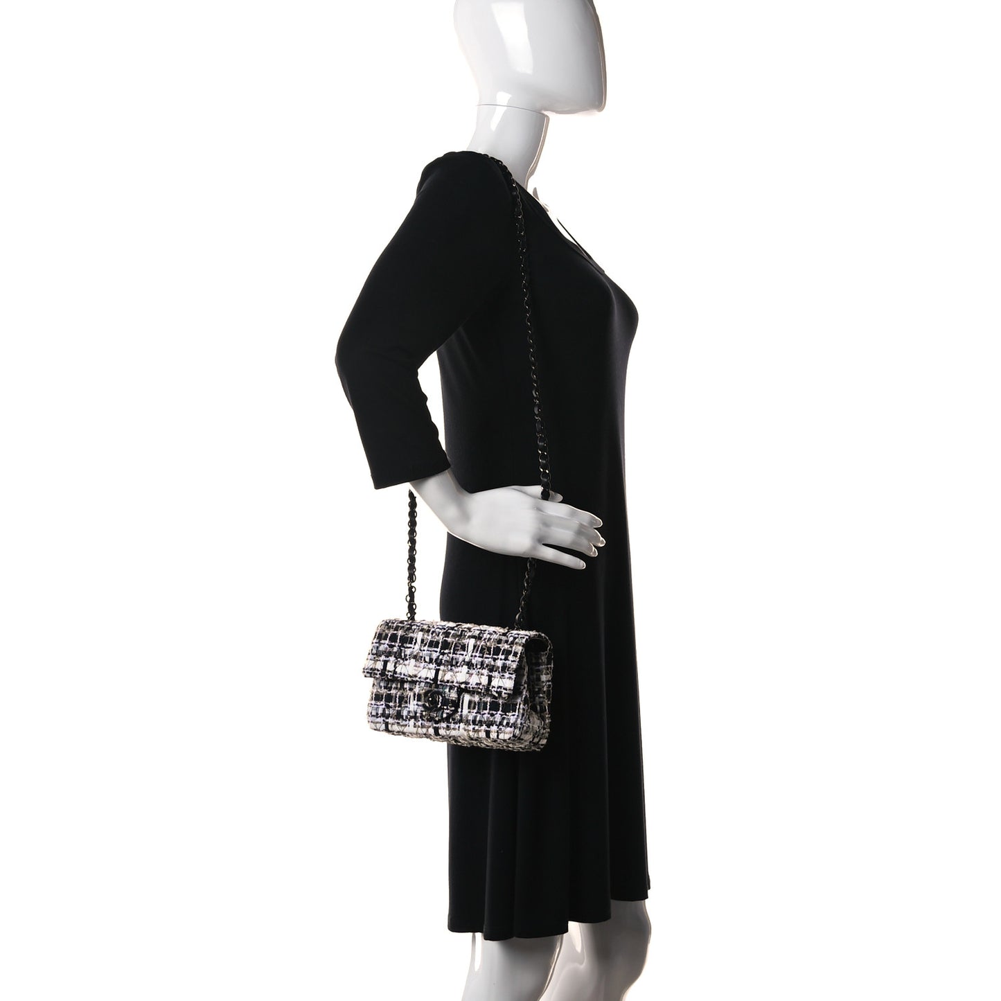Tweed Quilted Mini Rectangular Flap White Black Multicolor
