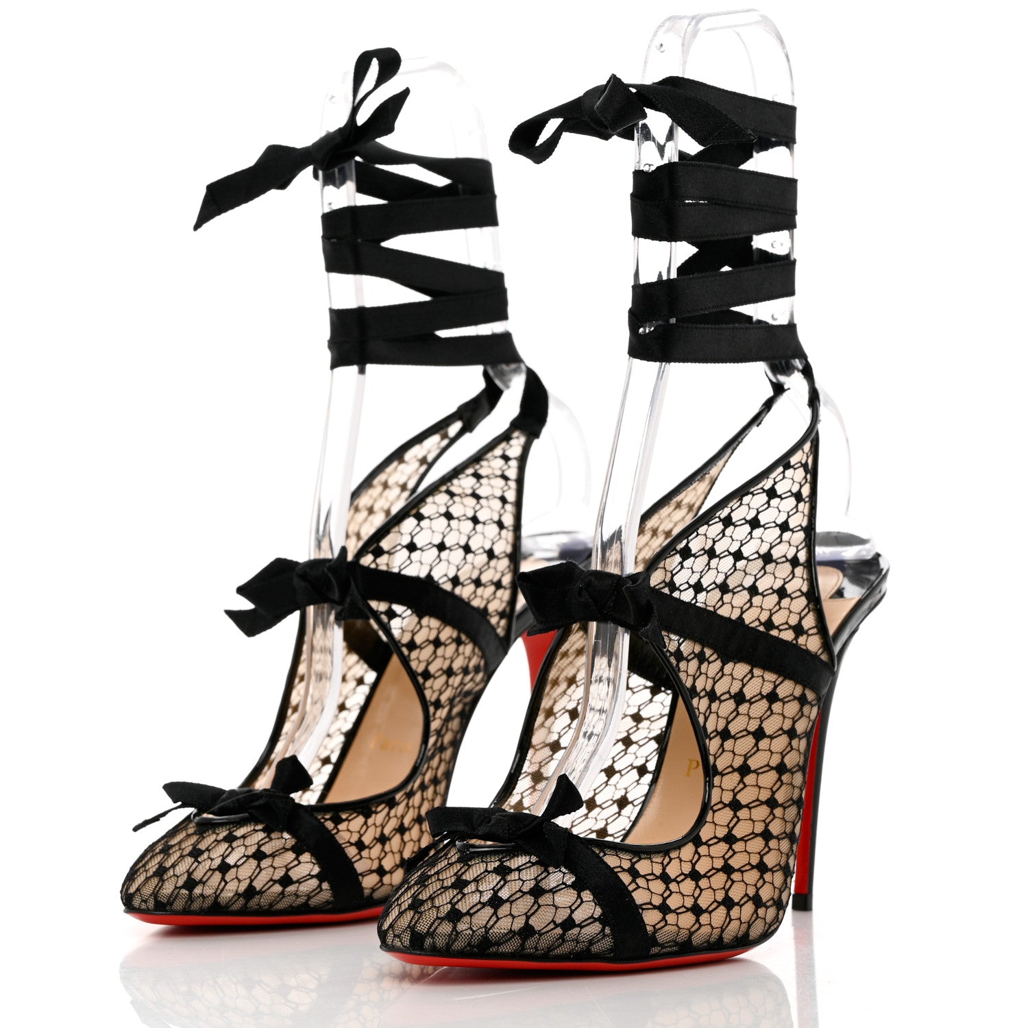 Christian Louboutin Patent Fishnet Lace Directoire 100 Pumps 39 Version Black 3 of 8