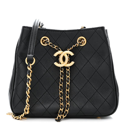 Chanel Calfskin Stitched Small Egyptian Amulet Drawstring Bag Black 1 of 12
