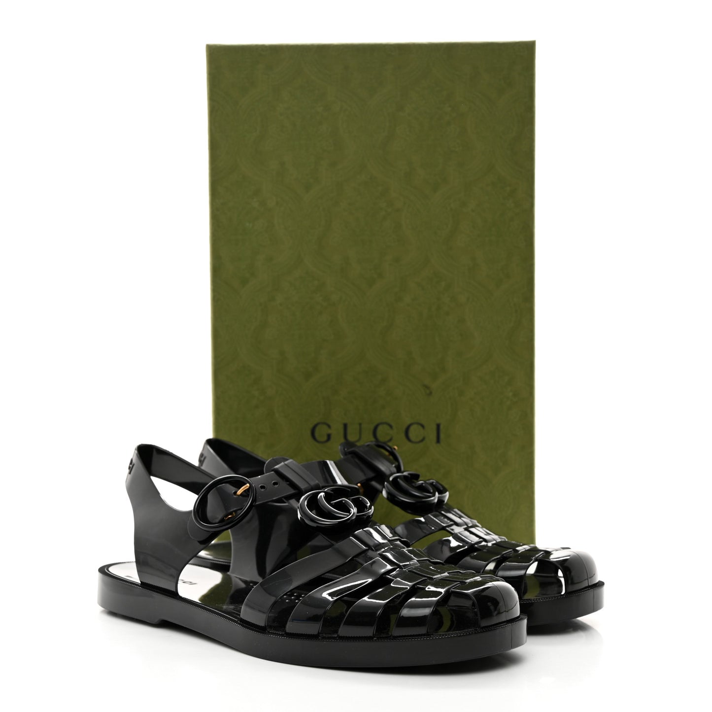 Shiny Rubber Womens Double G Buckle Strap Sandals 39 Black