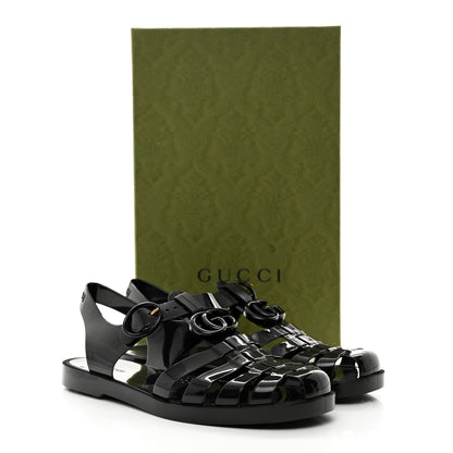 Gucci Shiny Rubber Womens Double G Buckle Strap Sandals 39 Black 8 of 8
