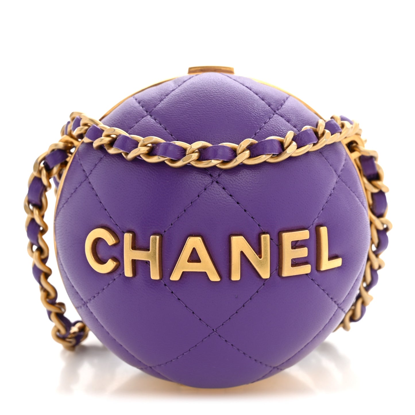 Lambskin Quilted Sphere Minaudiere Chain Clutch Purple