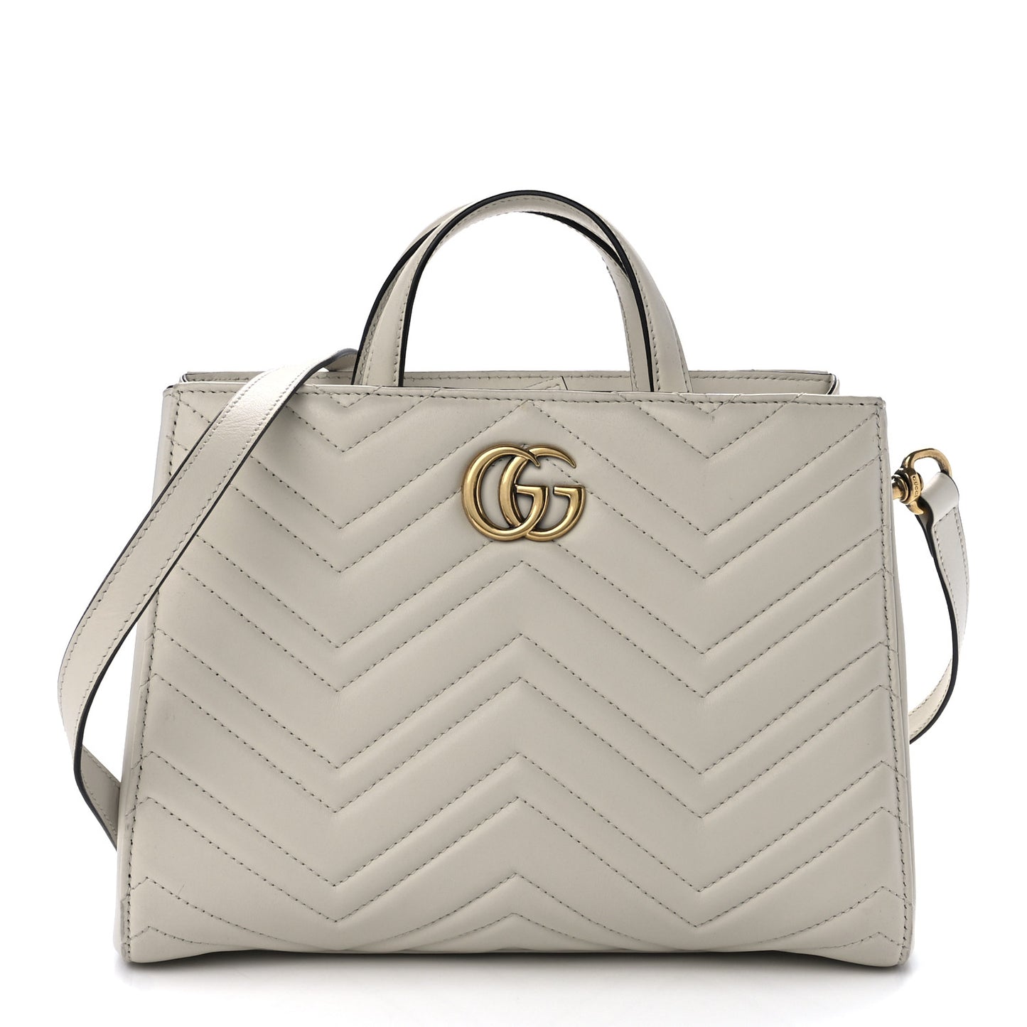 Calfskin Matelasse Small GG Marmont Tote White