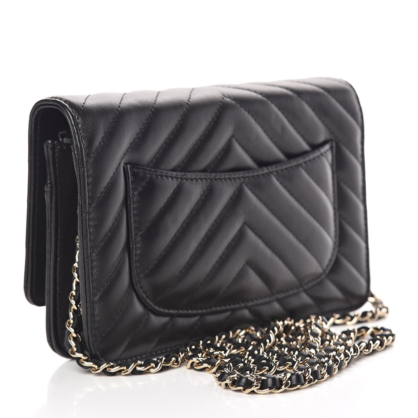 Lambskin Chevron Quilted Wallet On Chain WOC Black