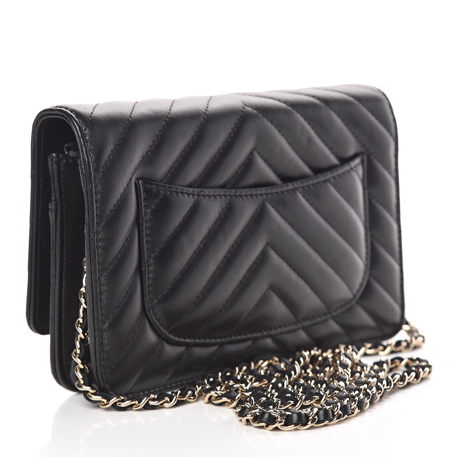 Chanel Lambskin Chevron Quilted Wallet On Chain WOC Black 3 of 12