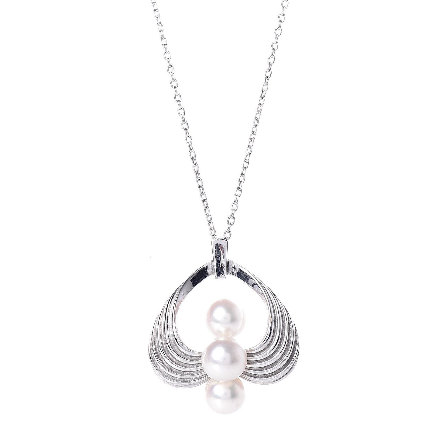 14K White Gold Akoya Pearl 6.5-7mm Pendant Necklace