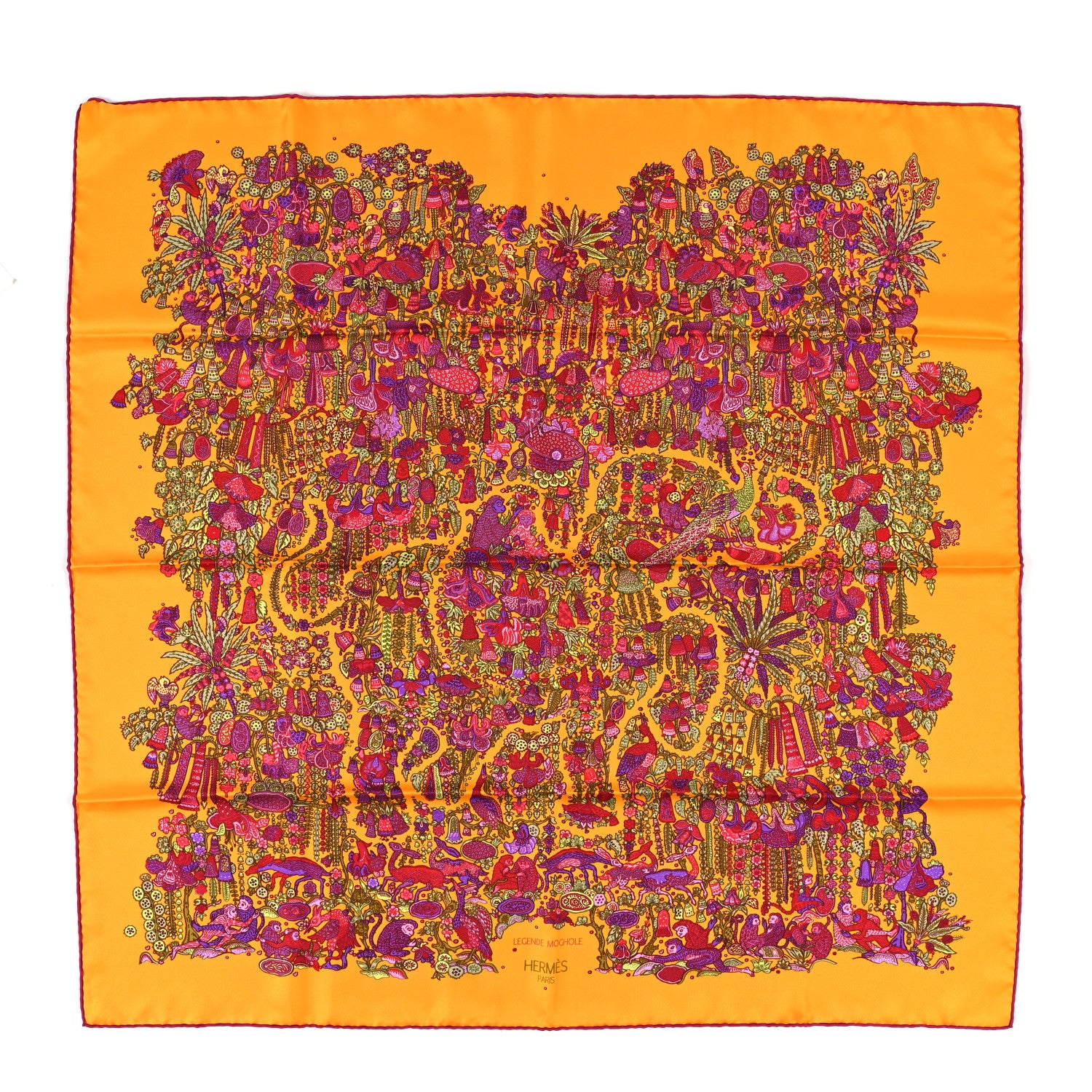 Hermes Silk Legende Moghole Scarf 90 Safran Rose Indien Violet 1 of 4