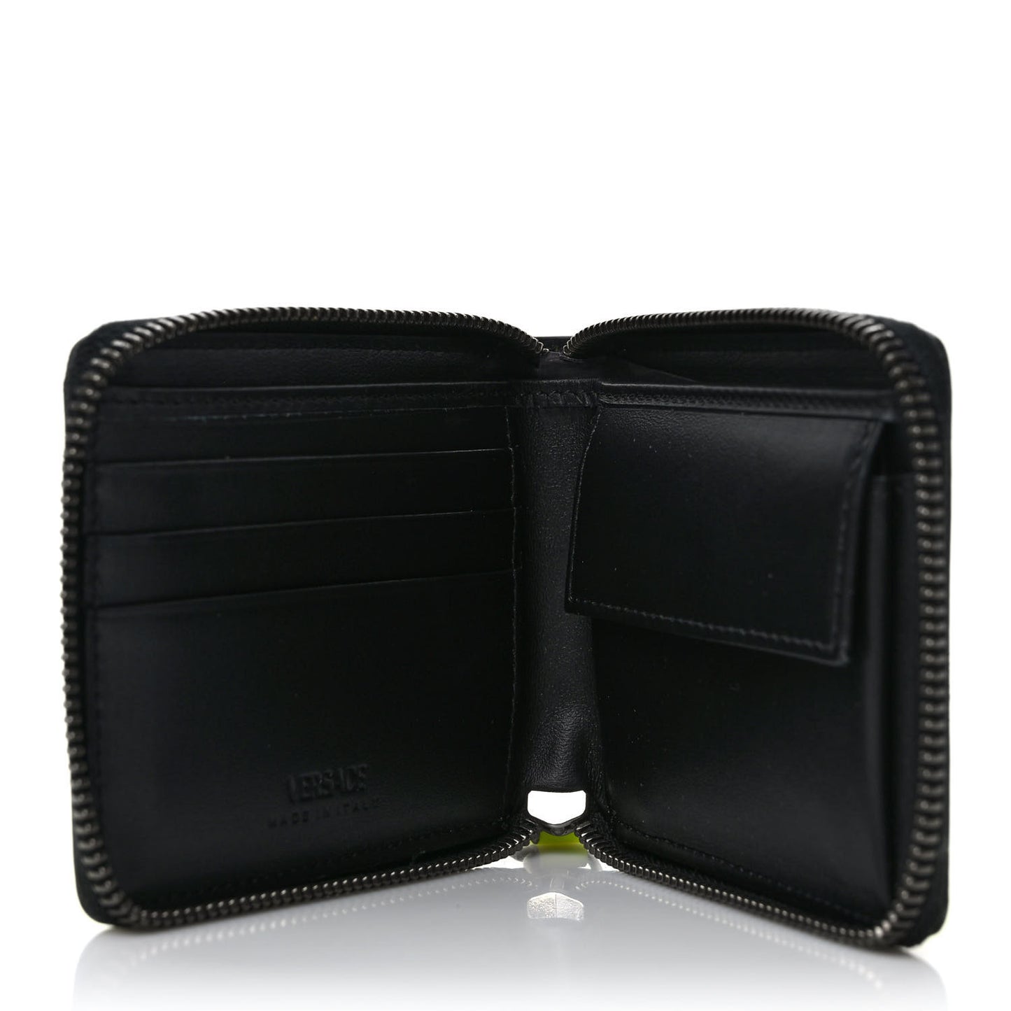 Calfskin Rubber Medusa Biggie Bifold Compact Zip Around Wallet Fluorescent Yellow