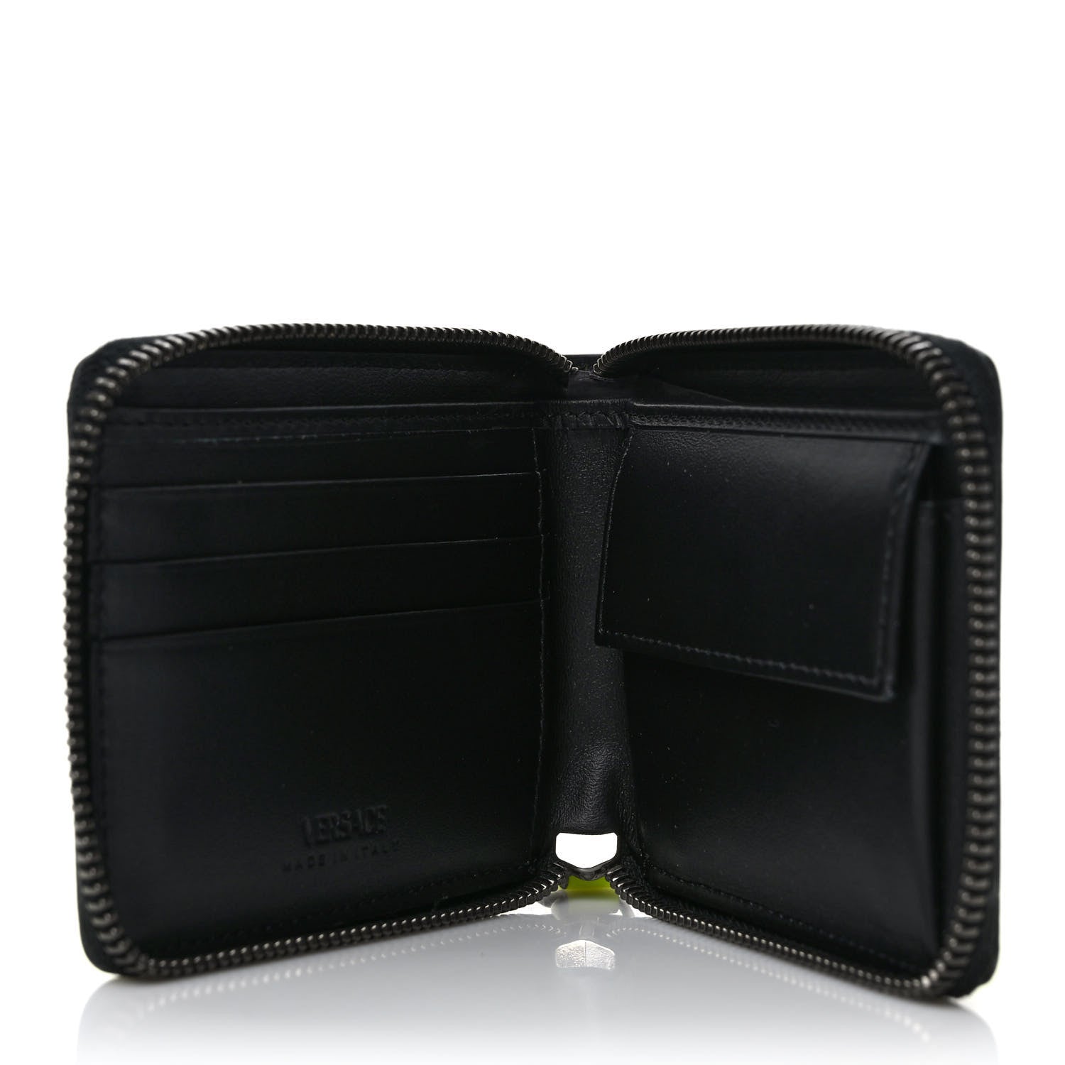 Versace Calfskin Rubber Medusa Biggie Bifold Compact Zip Around Wallet Fluorescent Yellow 5 of 6