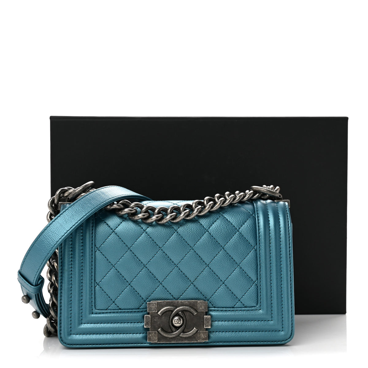 Chanel Metallic Caviar Quilted Small Boy Flap Blue 14 of 14
