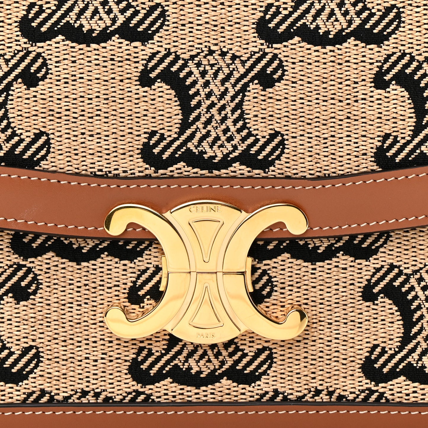 Canvas Calfskin Triomphe Embroidered Medium Triomphe Bag Tan