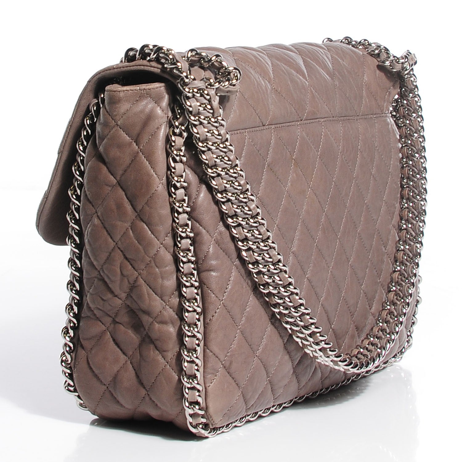 Chanel Washed Lambskin Quilted Chain Around Maxi Flap Taupe 3 of 7