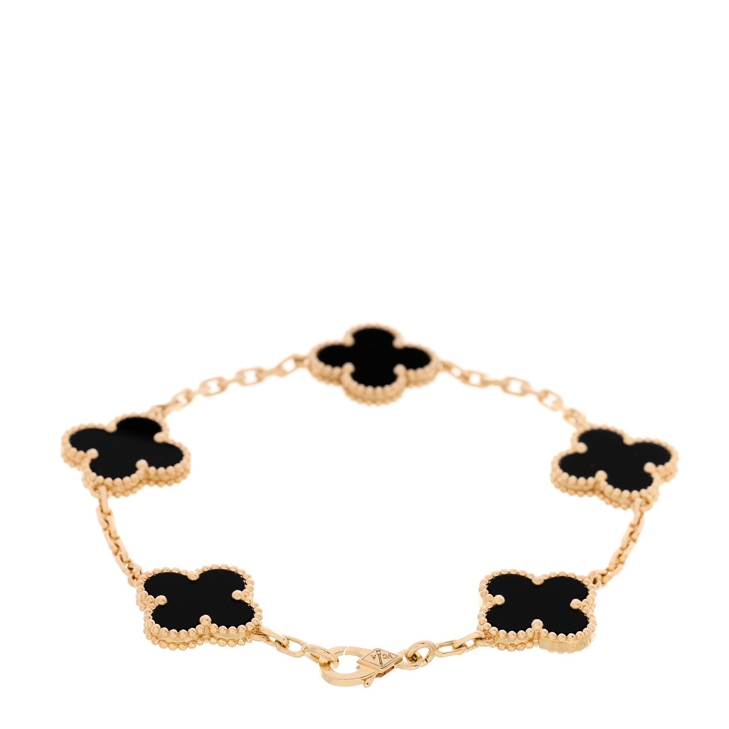 Van Cleef & Arpels 18K Yellow Gold Black Onyx 5 Motifs Vintage Alhambra Bracelet 2 of 5