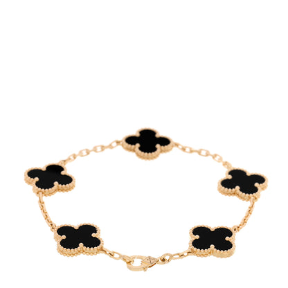 Van Cleef & Arpels 18K Yellow Gold Black Onyx 5 Motifs Vintage Alhambra Bracelet 2 of 5