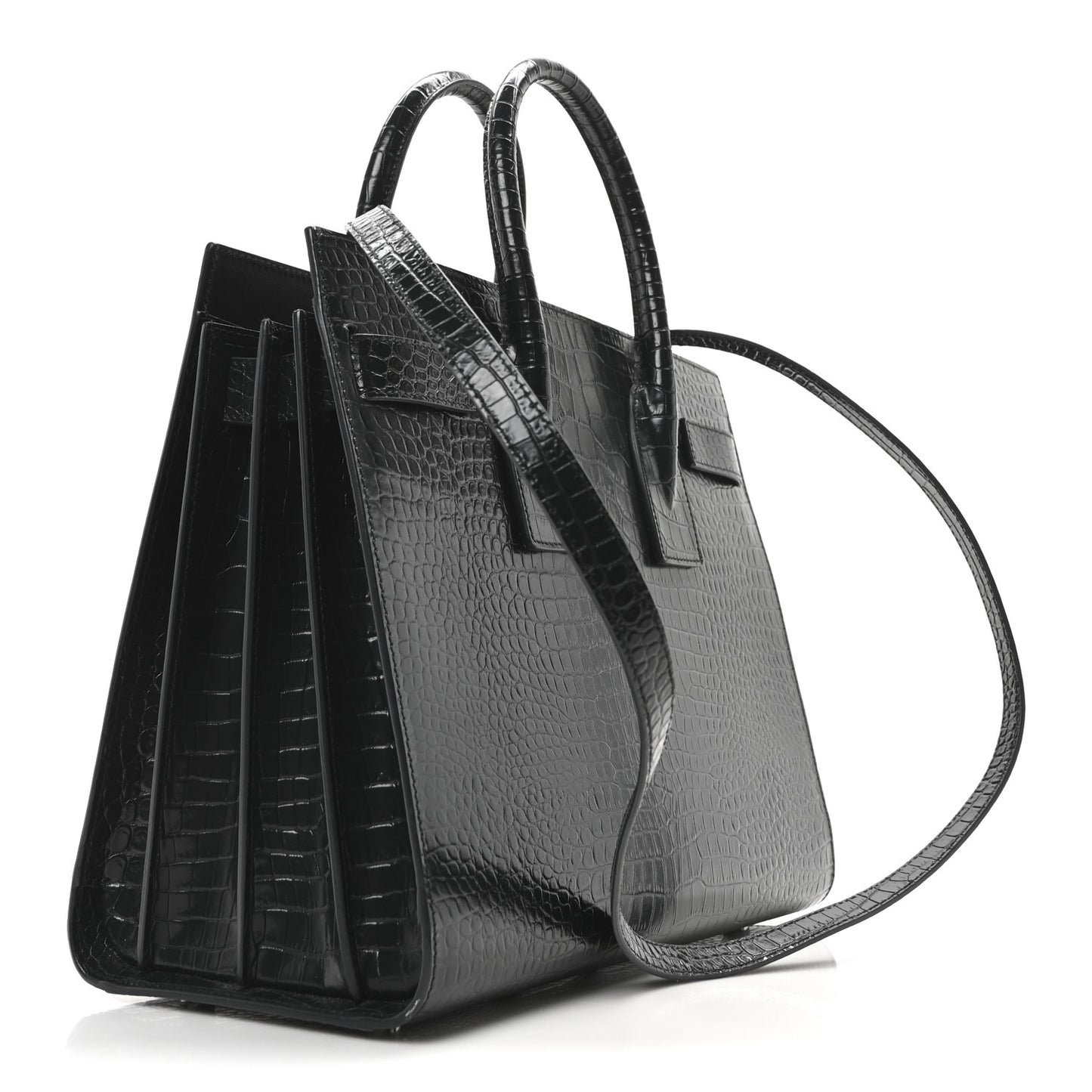 Patent Crocodile Embossed Small Sac de Jour Dark Green