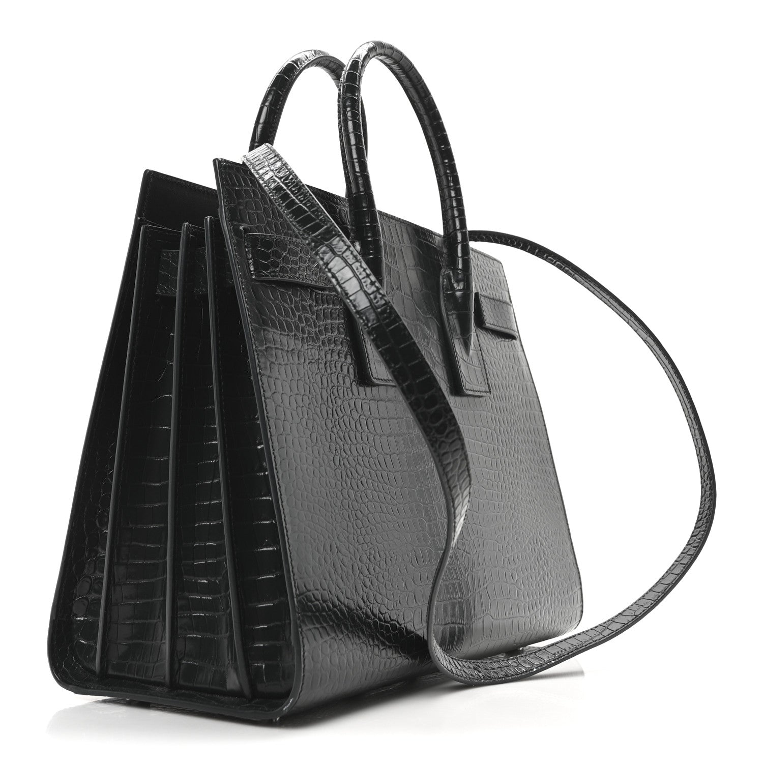Saint Laurent Patent Crocodile Embossed Small Sac de Jour Dark Green 3 of 9