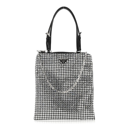 Prada Satin Crystal Metal Triangle Logo Chain Crossbody Handbag Cristal 1 of 10