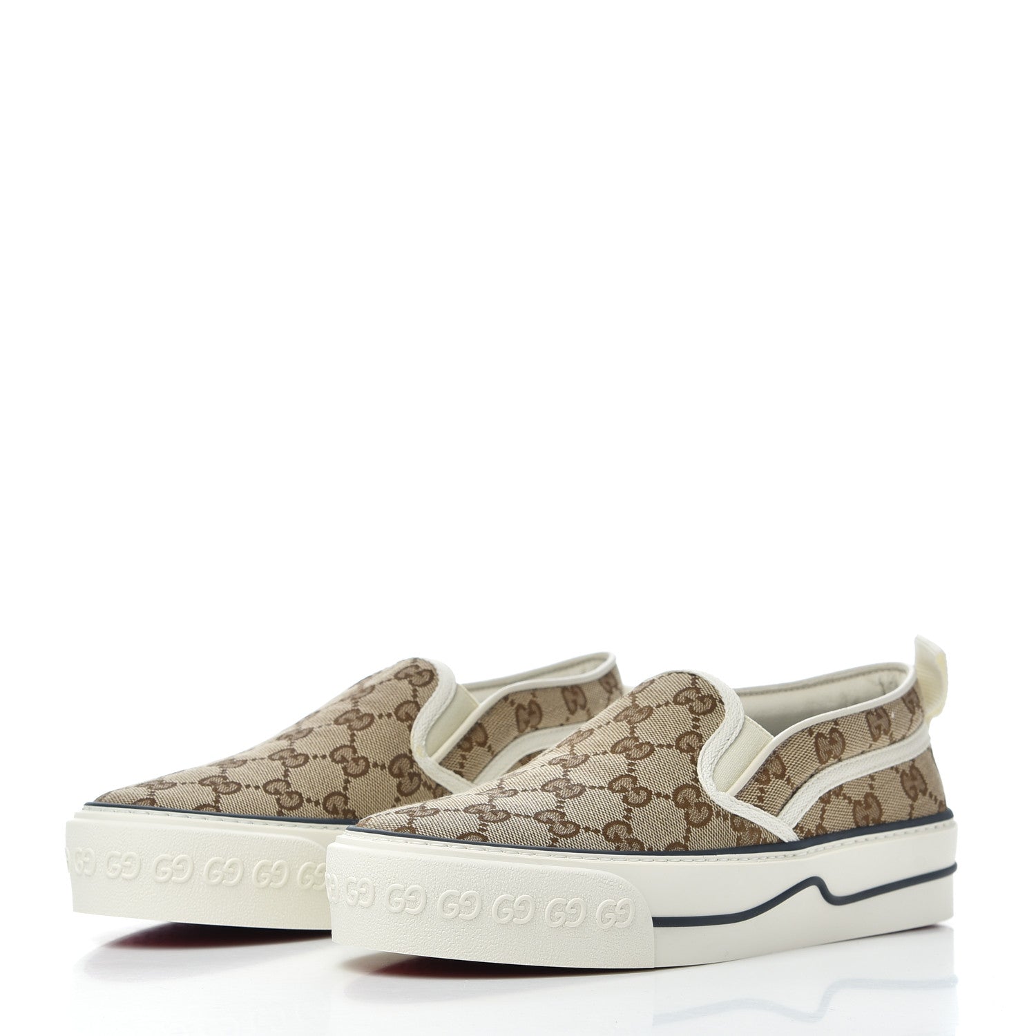 Gucci GG Monogram Womens 1977 Tennis Slip On 30mm Sneakers 37 Beige Ebony Mystic White 3 of 8