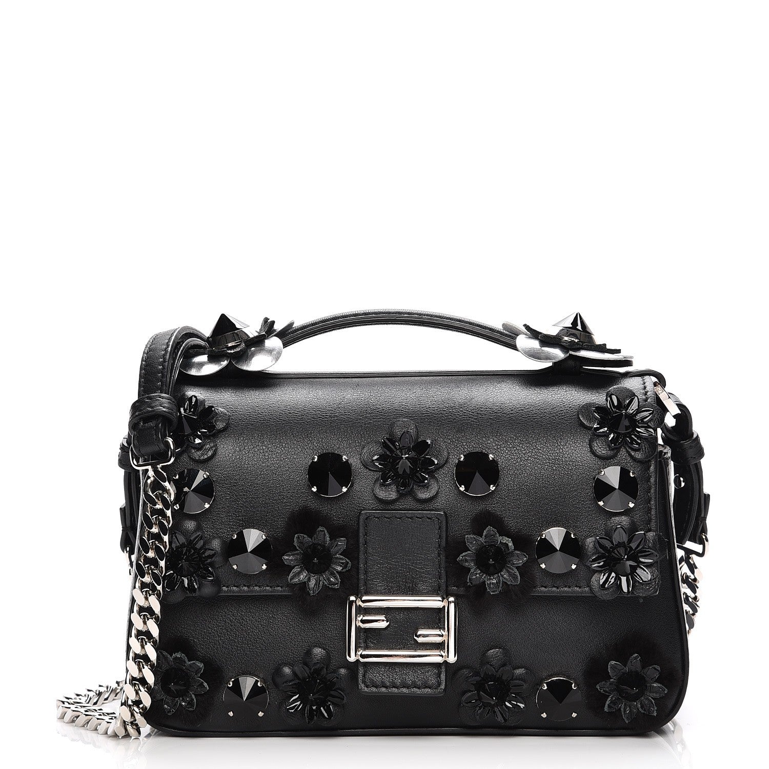 Fendi Vitello Dolce Flowerland Bi-Color Micro Double Baguette Black Iris 1 of 8