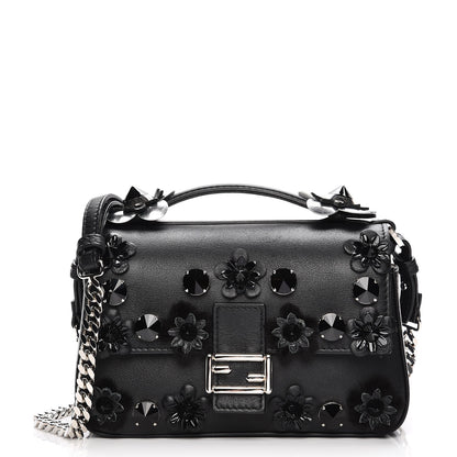 Fendi Vitello Dolce Flowerland Bi-Color Micro Double Baguette Black Iris 1 of 8