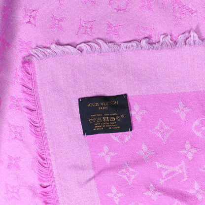 Louis Vuitton Silk Wool Monogram Denim Shawl Cyclamen Pink 4 of 4