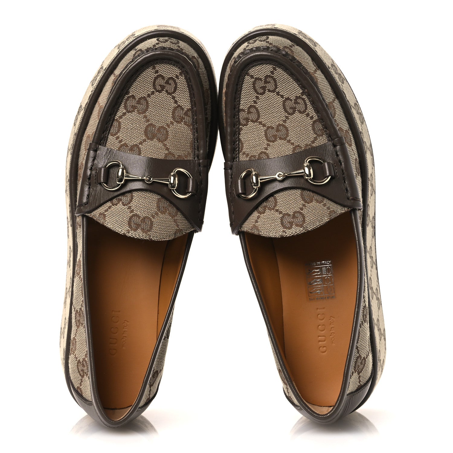 Gucci Monogram Horsebit Calfskin Womens Horsebit Wedge Platform Loafers 37 Beige Ebony 2 of 11