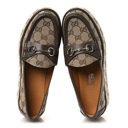 Gucci Monogram Horsebit Calfskin Womens Horsebit Wedge Platform Loafers 37 Beige Ebony 2 of 11