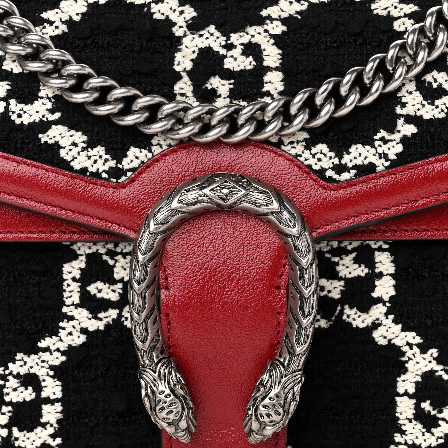 Gucci Tweed GG Monogram Small Dionysus Shoulder Bag Black White Romantic Cherry 8 of 10